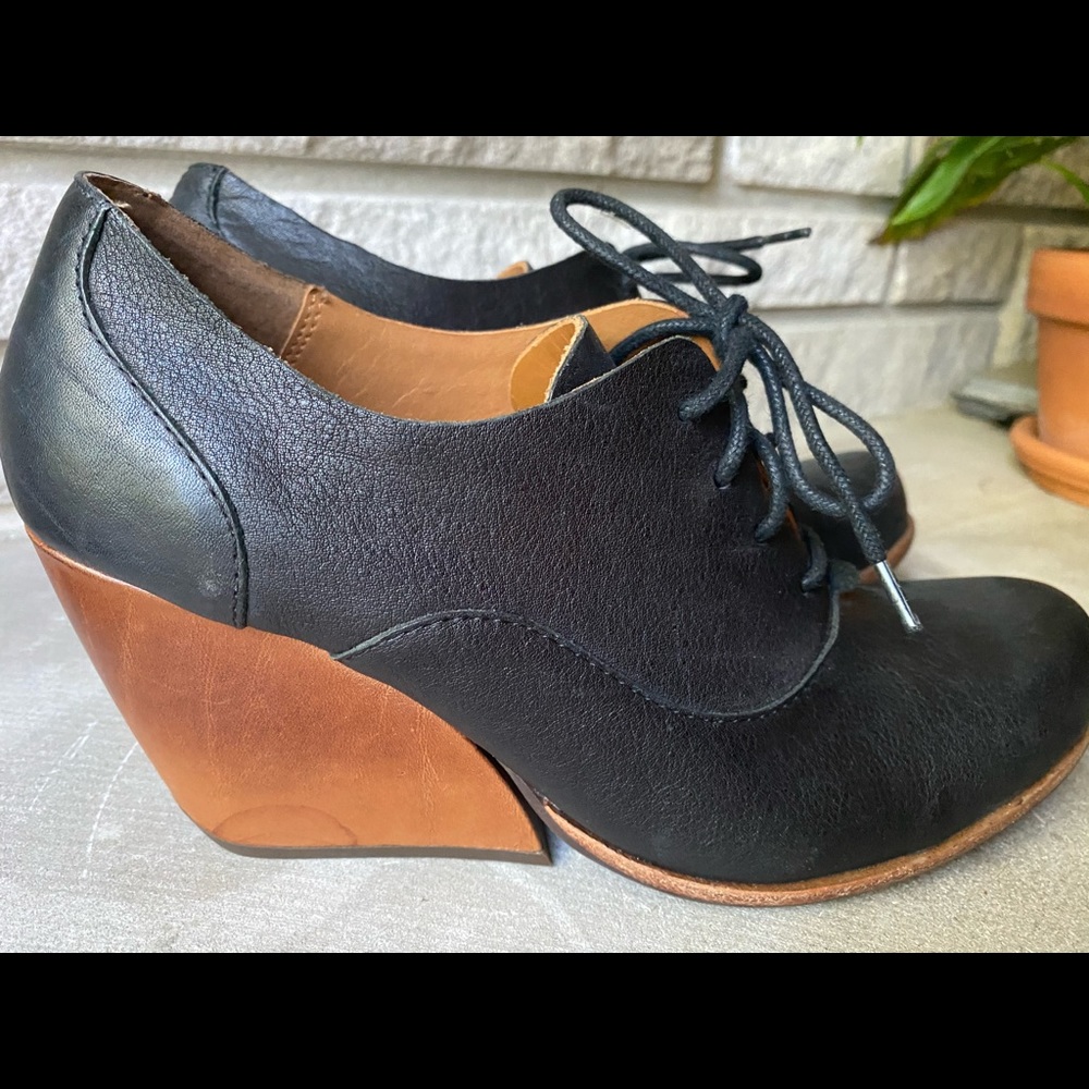Kork-Ease “Olive” wedge Oxford lace-up booties